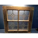 Four pane leaded glass window {H 85cm x W 90cm }. (NOT AVAILABLE TO VIEW IN PERSON)