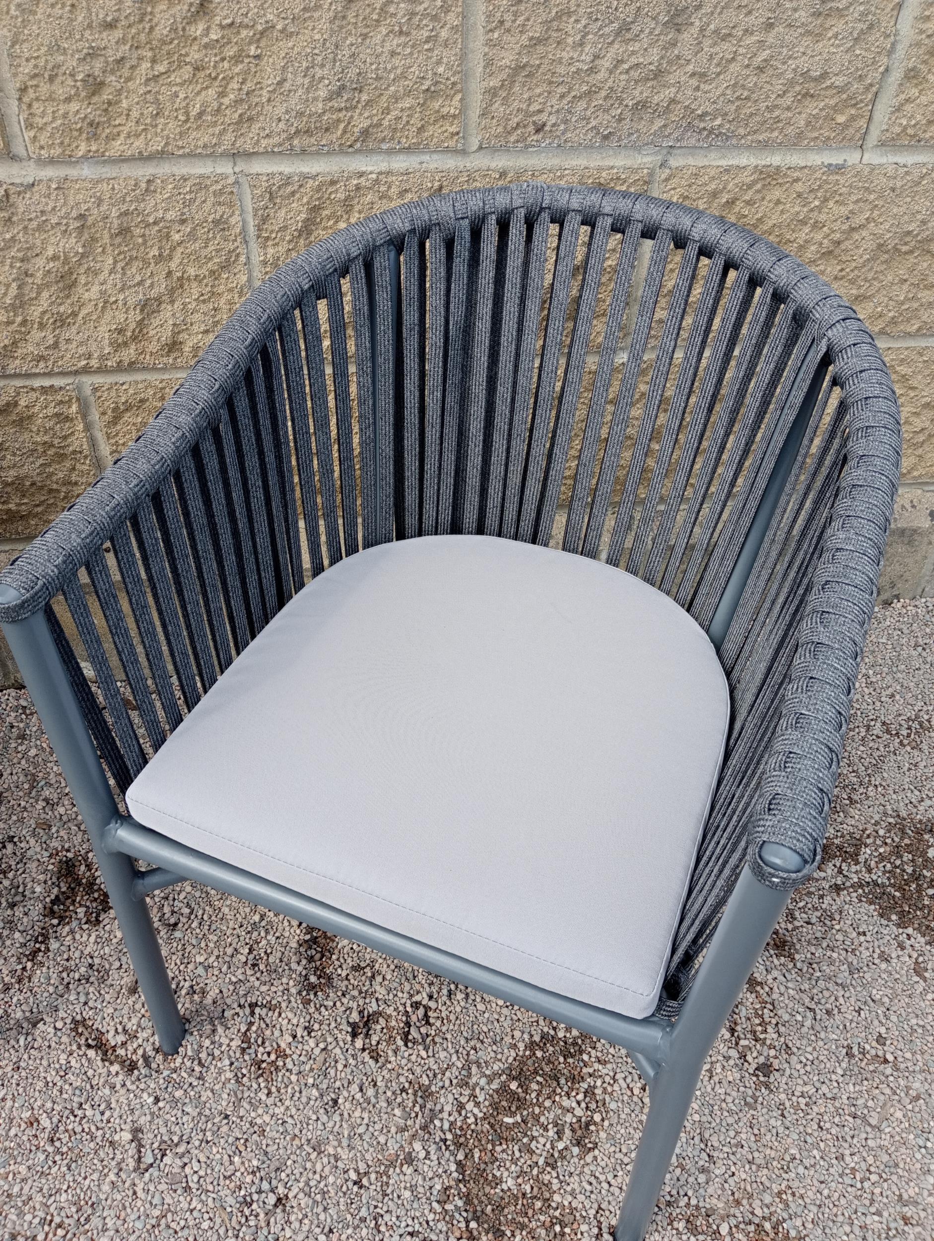 Pair of garden chairs with cushions {H 76cm x W 55cm x D 60 cm}. (NOT AVAILABLE TO VIEW IN PERSON) - Image 2 of 3