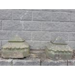 Pair of pyramid top stone pier caps {H 40cm x 44 x 44}. (NOT AVAILABLE TO VIEW IN PERSON)