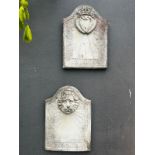 Two early 20th C. cast stone wall sundials {Each 46cm H x 32cm W}