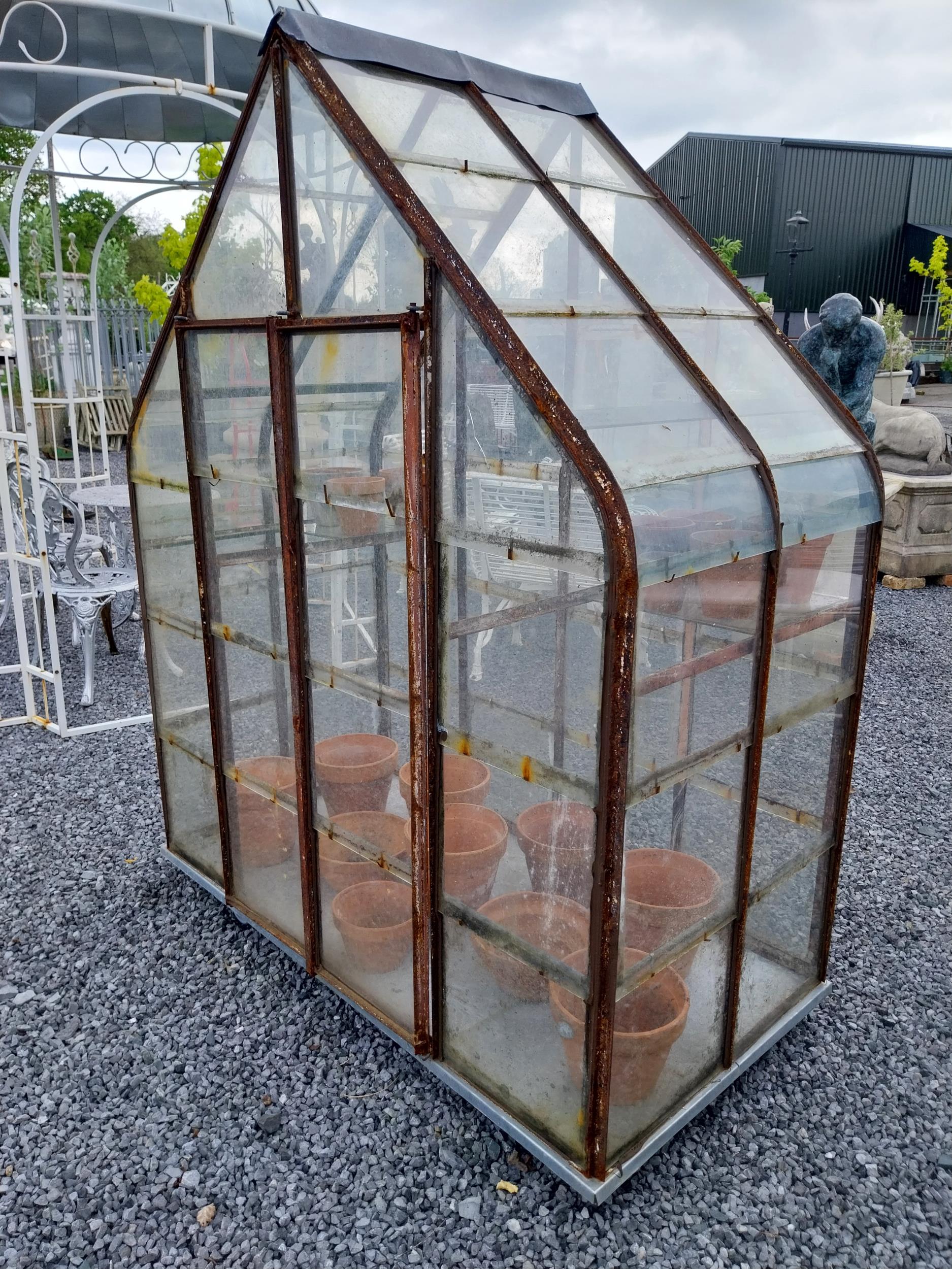 19th C. French wrought iron and glass greenhouse {174 cm H x 137 cm W x 73 cm D}. - Image 2 of 4