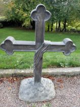 Bronze cross mounted on stone base {H 125cm x W 90cm x D 40cm }. (NOT AVAILABLE TO VIEW IN PERSON)