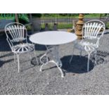 Exceptional quality hand forged wrought iron Arras style circular garden table and two matching