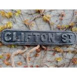 Cast iron Street sign Clifton St {H 18cm x W 91cm }. (NOT AVAILABLE TO VIEW IN PERSON)