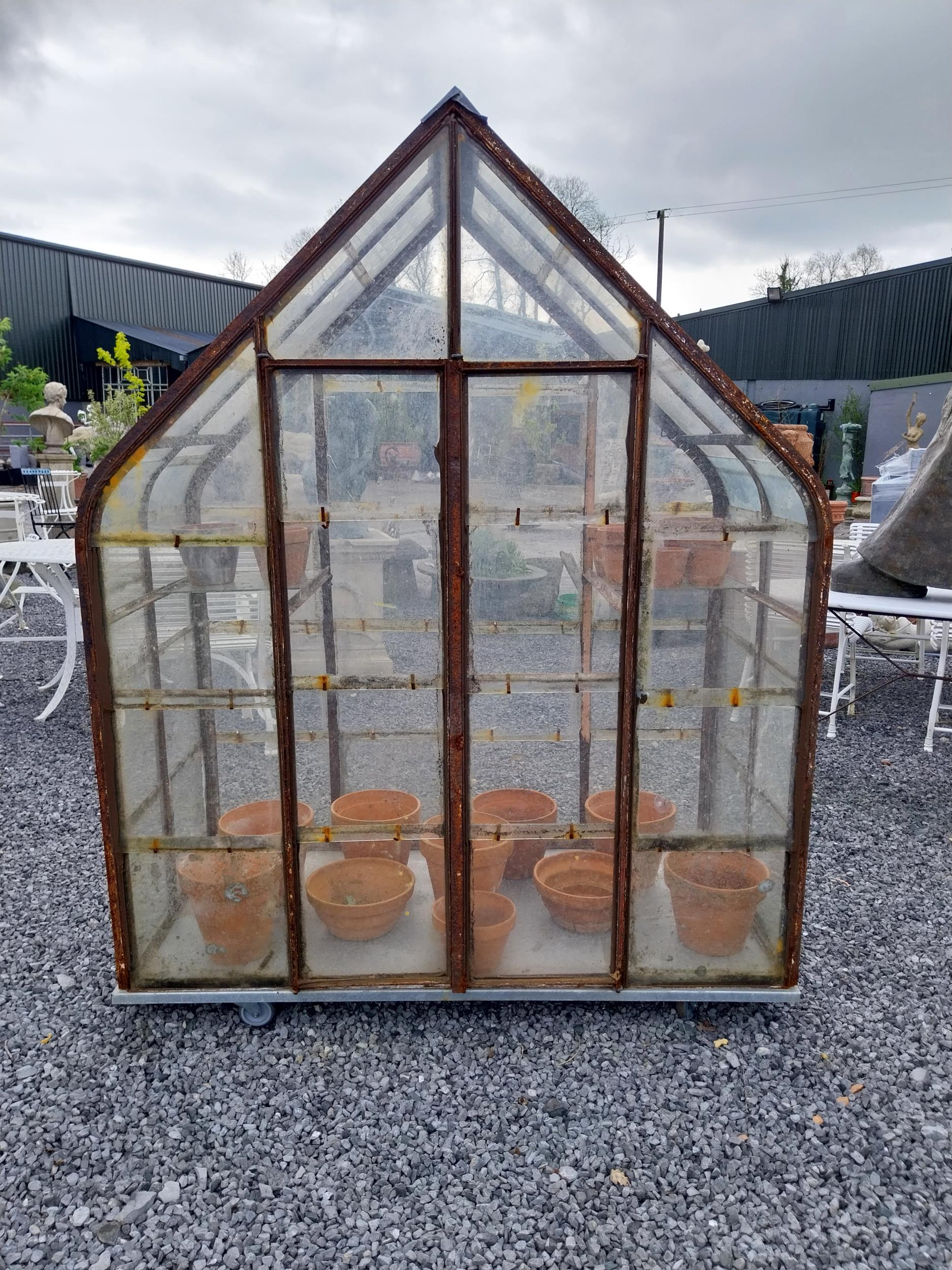 19th C. French wrought iron and glass greenhouse {174 cm H x 137 cm W x 73 cm D}.