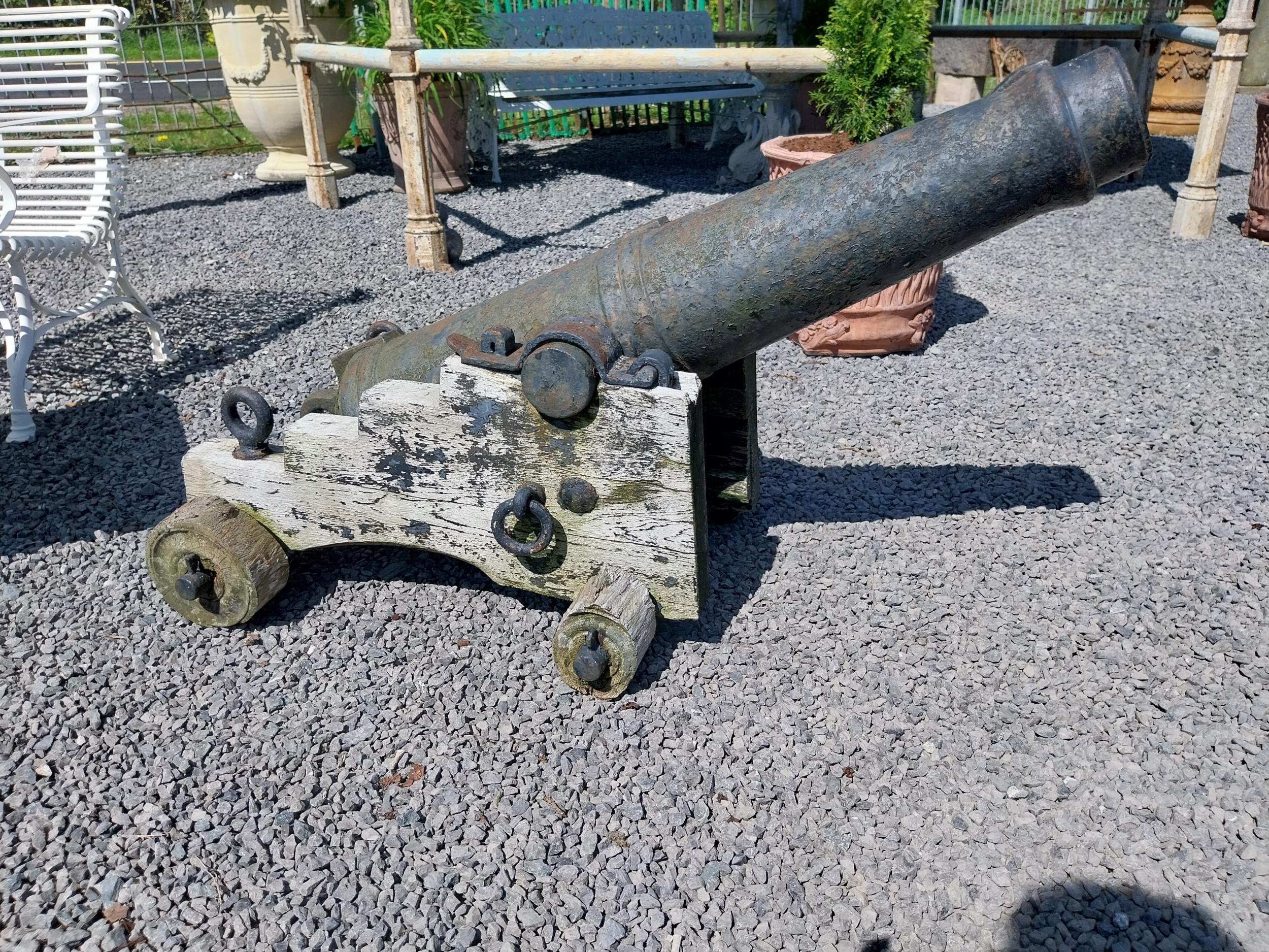 Rare 19th C. deck cannon by Falkirk on original stand {80 cm H x 64 cm W x 124 cm D}.