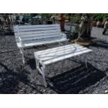 Cast iron garden bench with wooden slats and matching coffee table {Bench 67 cm H x 155 cm W x 55 cm