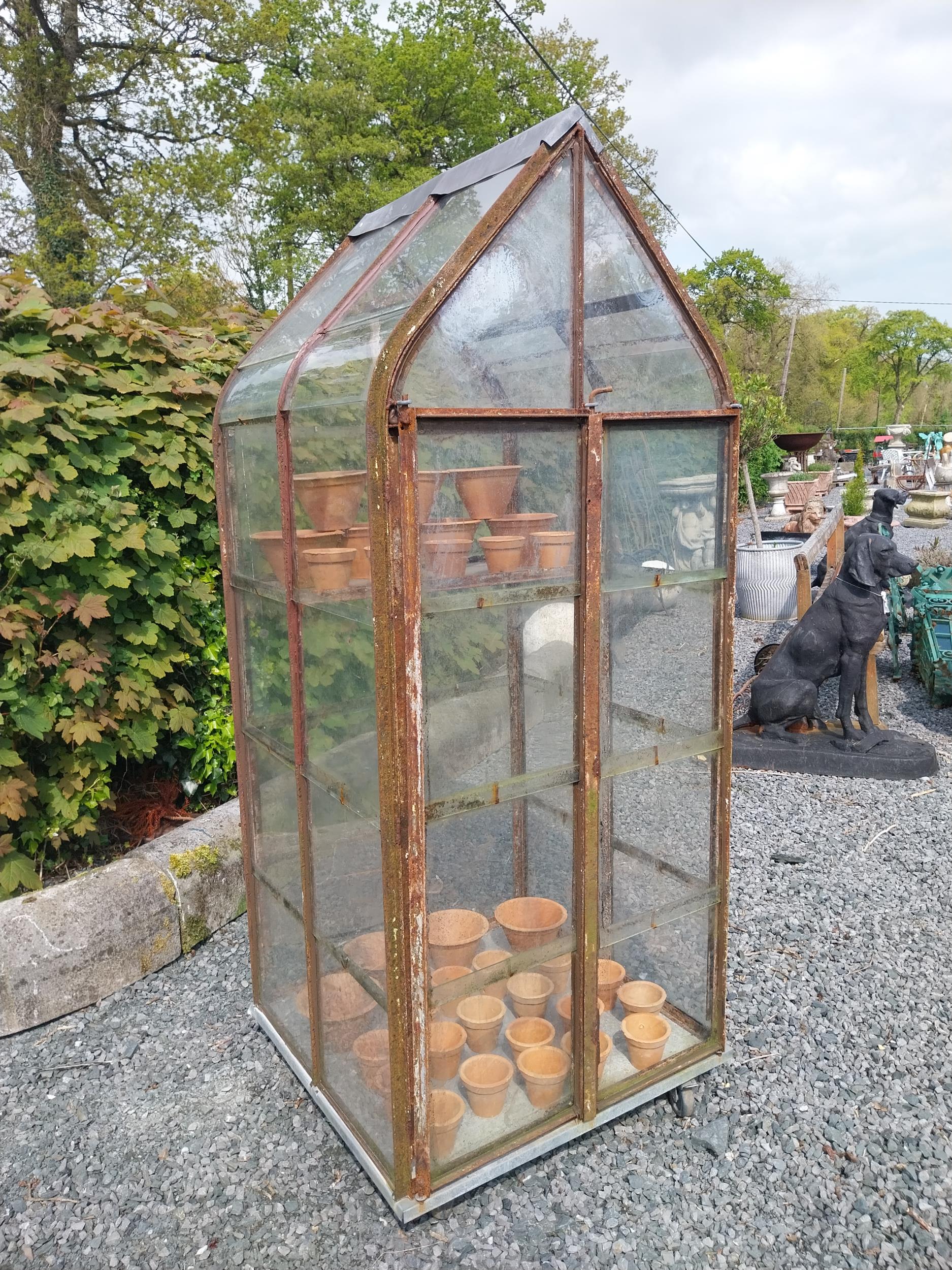 Early 20th C. French wrought iron greenhouse {174 cm H x 70 cm W x 74 cm D}. - Image 2 of 5