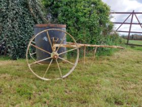 19th C. wrought iron gardeners water barrel {76 cm H x 79 cm W x 166 cm D}.