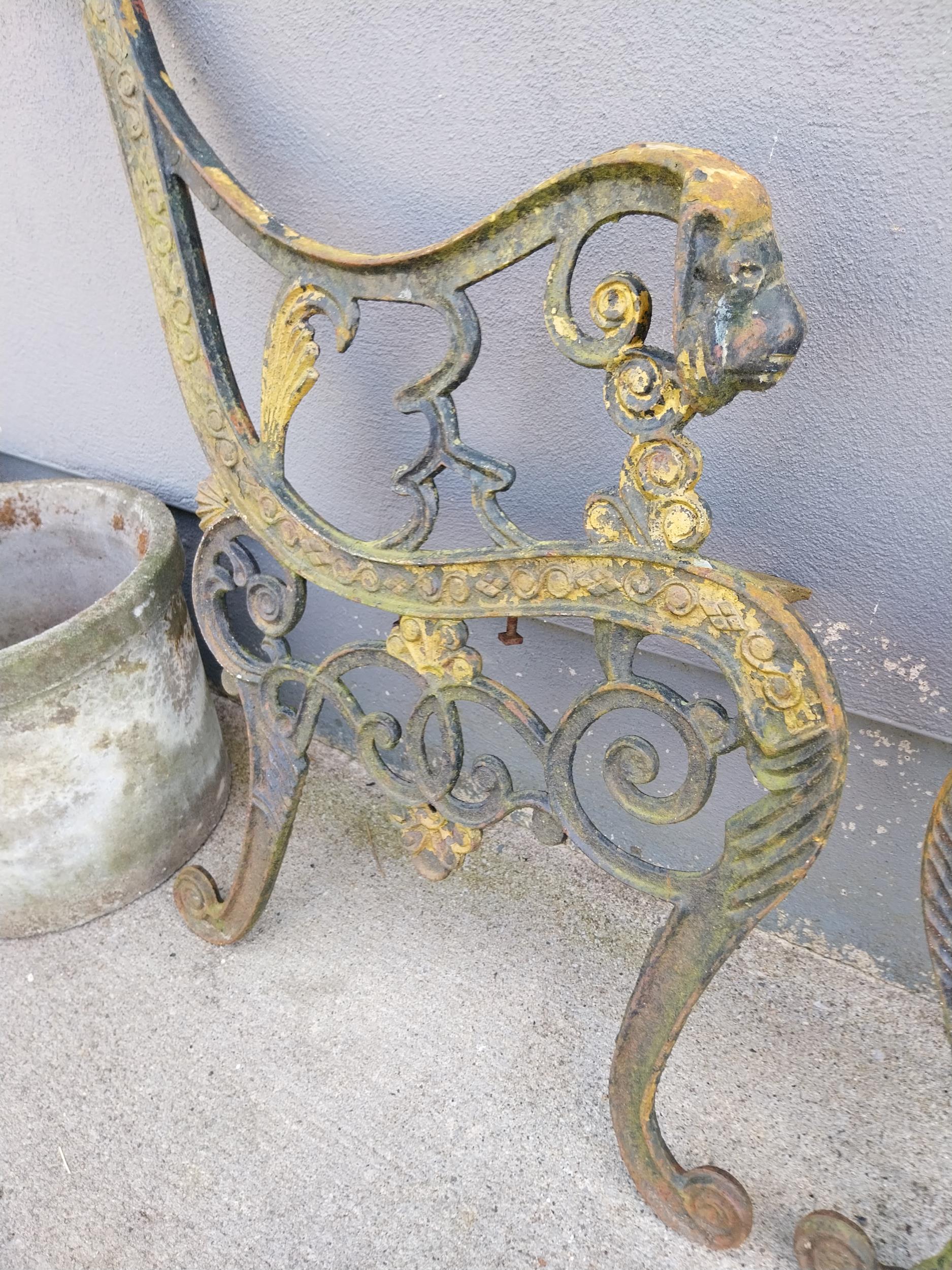 Pair of decorative cast iron seat ends {74 cm H x 66 cm W}. - Image 3 of 3