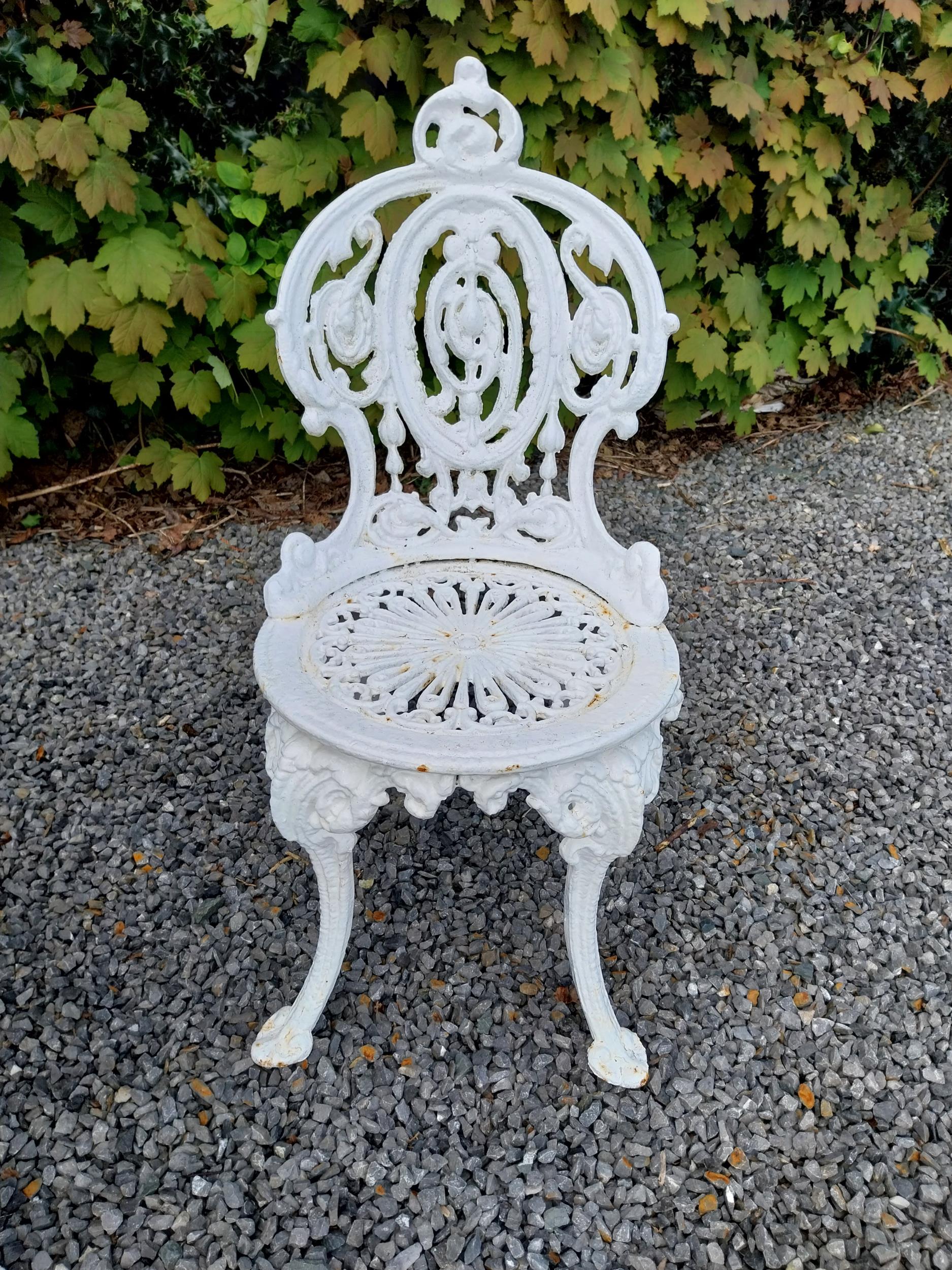 19th C. cast iron garden table with two matching chairs {Tbl. 68 cm H x 59 cm Dia. and Chairs 83 - Image 8 of 11