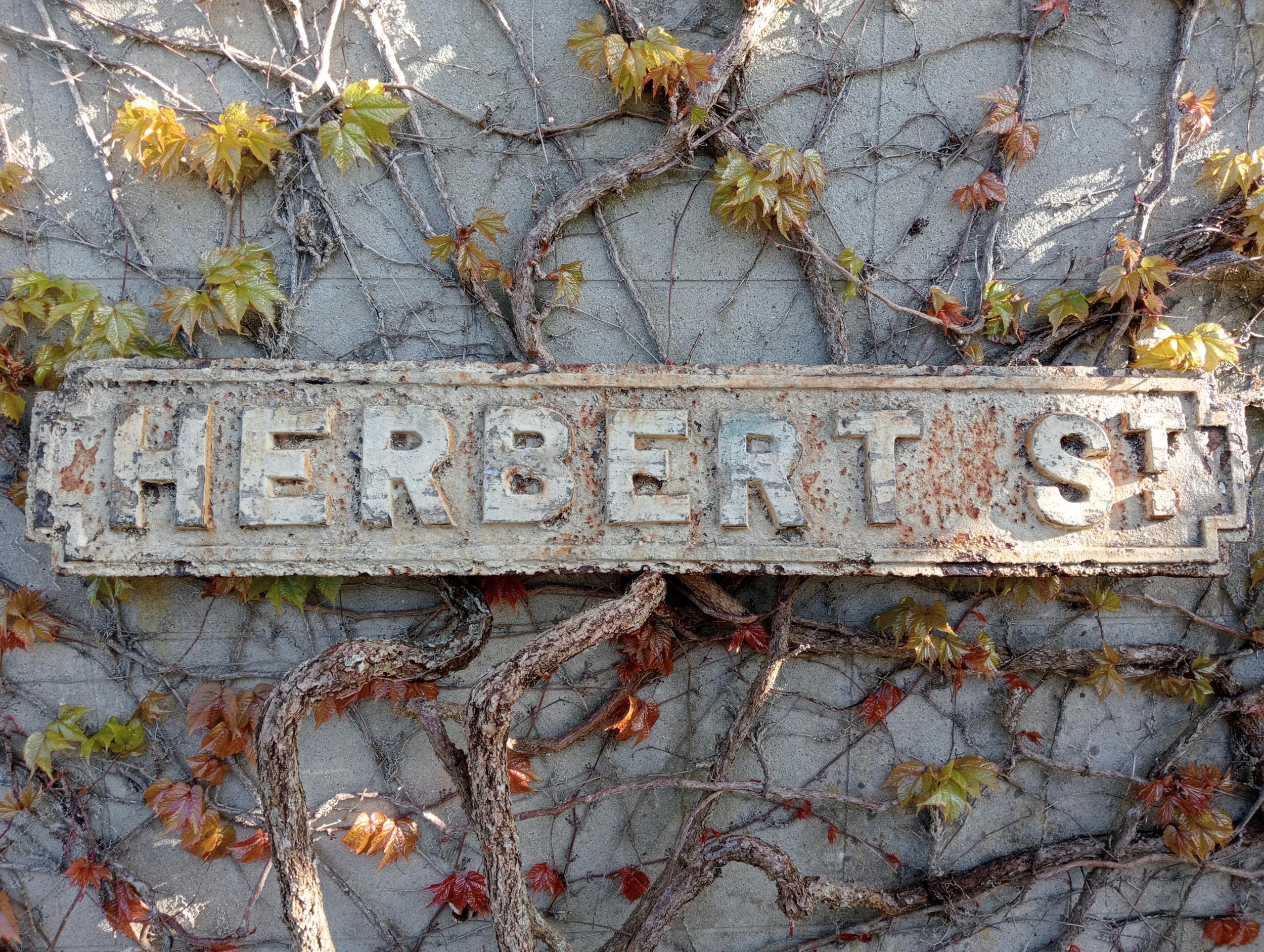 Cast iron Street sign Herbert St {H 18cm x W 101cm}. (NOT AVAILABLE TO VIEW IN PERSON)