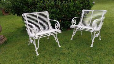 Pair of exceptional quality hand forged wrought iron Arras style arm chairs {80 cm H x 65 cm W x