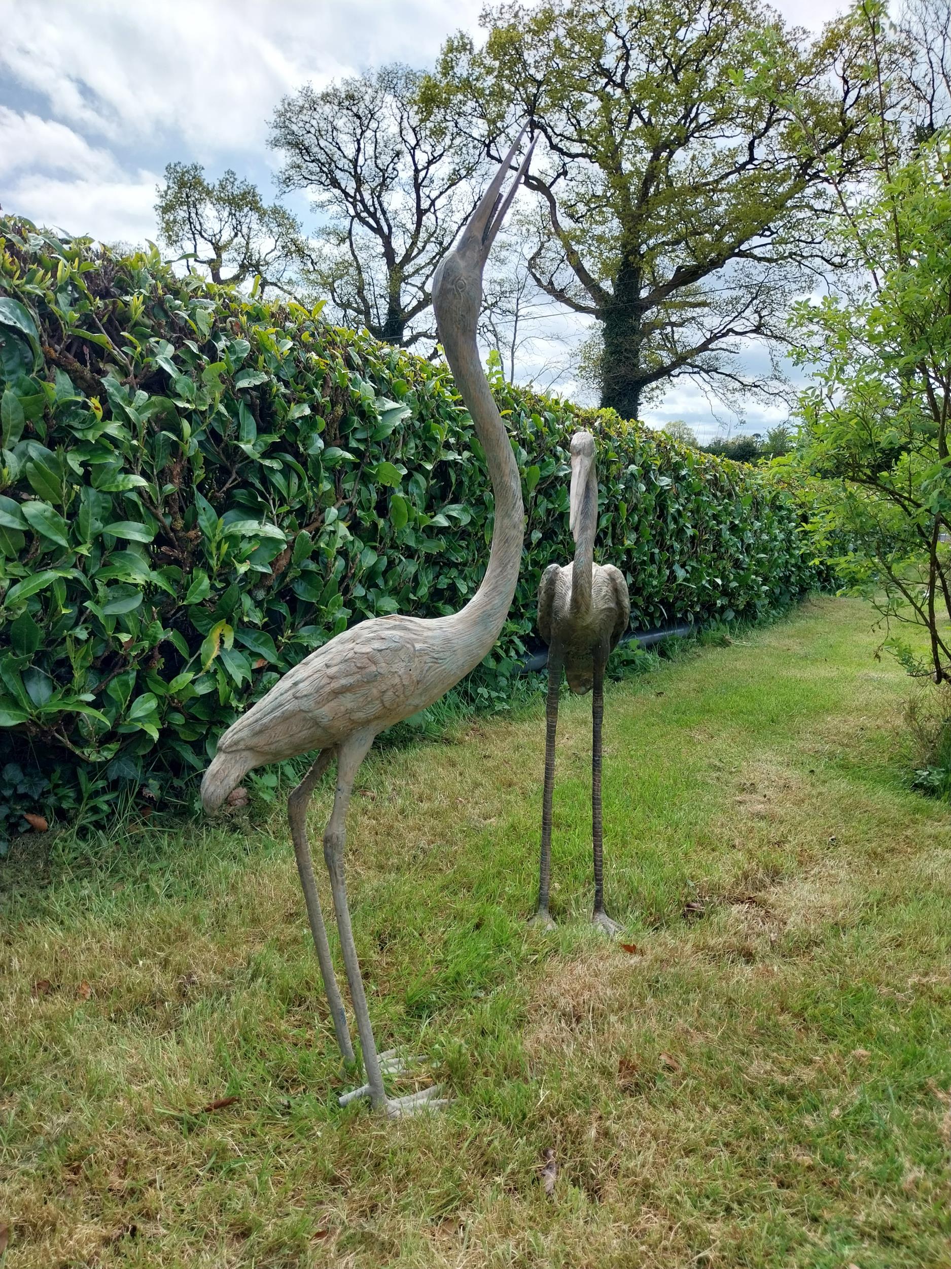 Two bronze statues of Storks {120 cm H x 18 cm W x 53 cm D and 89 cm H x 18 cm W x 56 cm D}. - Image 3 of 5