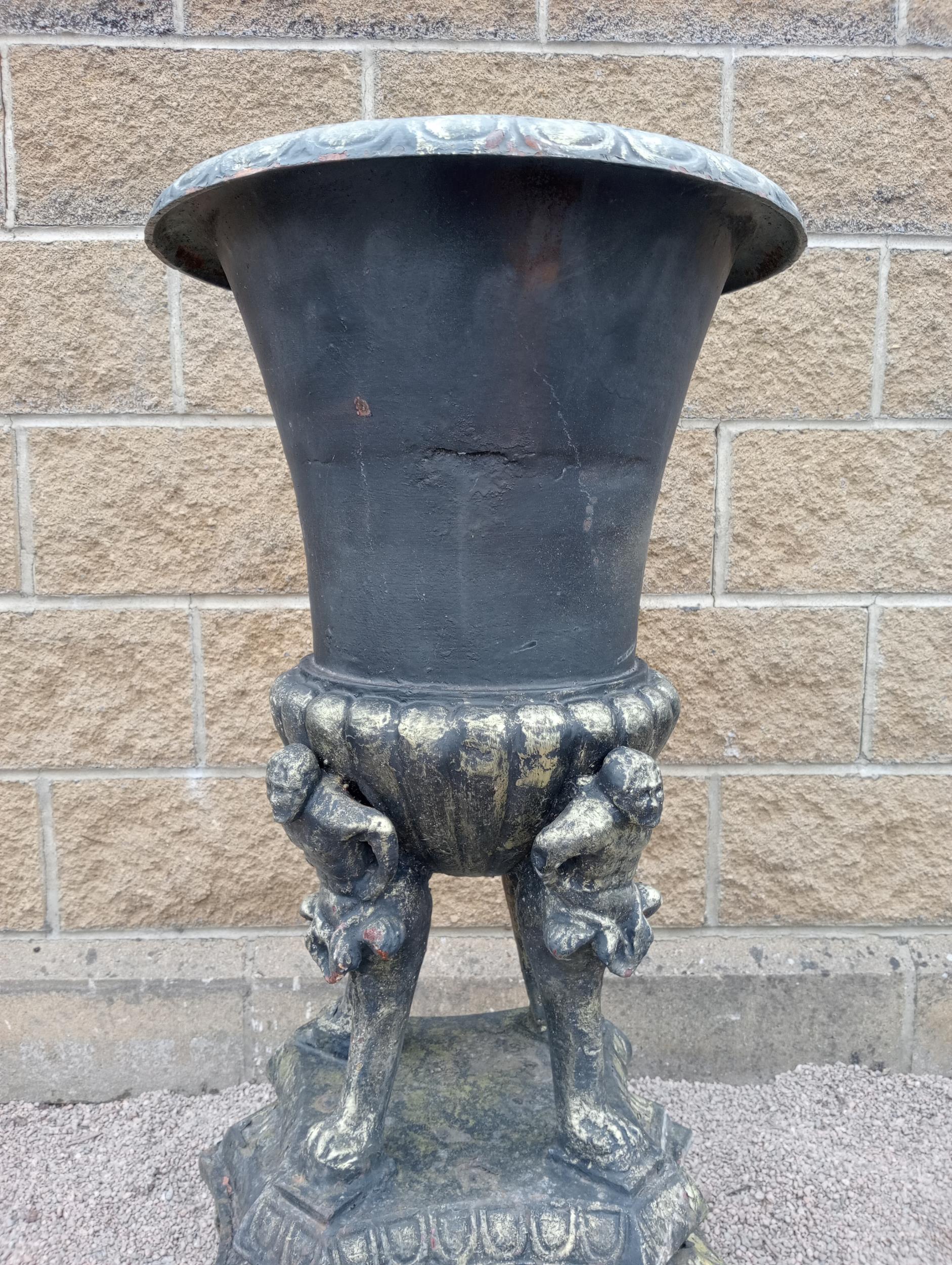 Pair of cast iron urns {H 110cm x W 46cm x D 46cm }. (NOT AVAILABLE TO VIEW IN PERSON) - Image 3 of 4