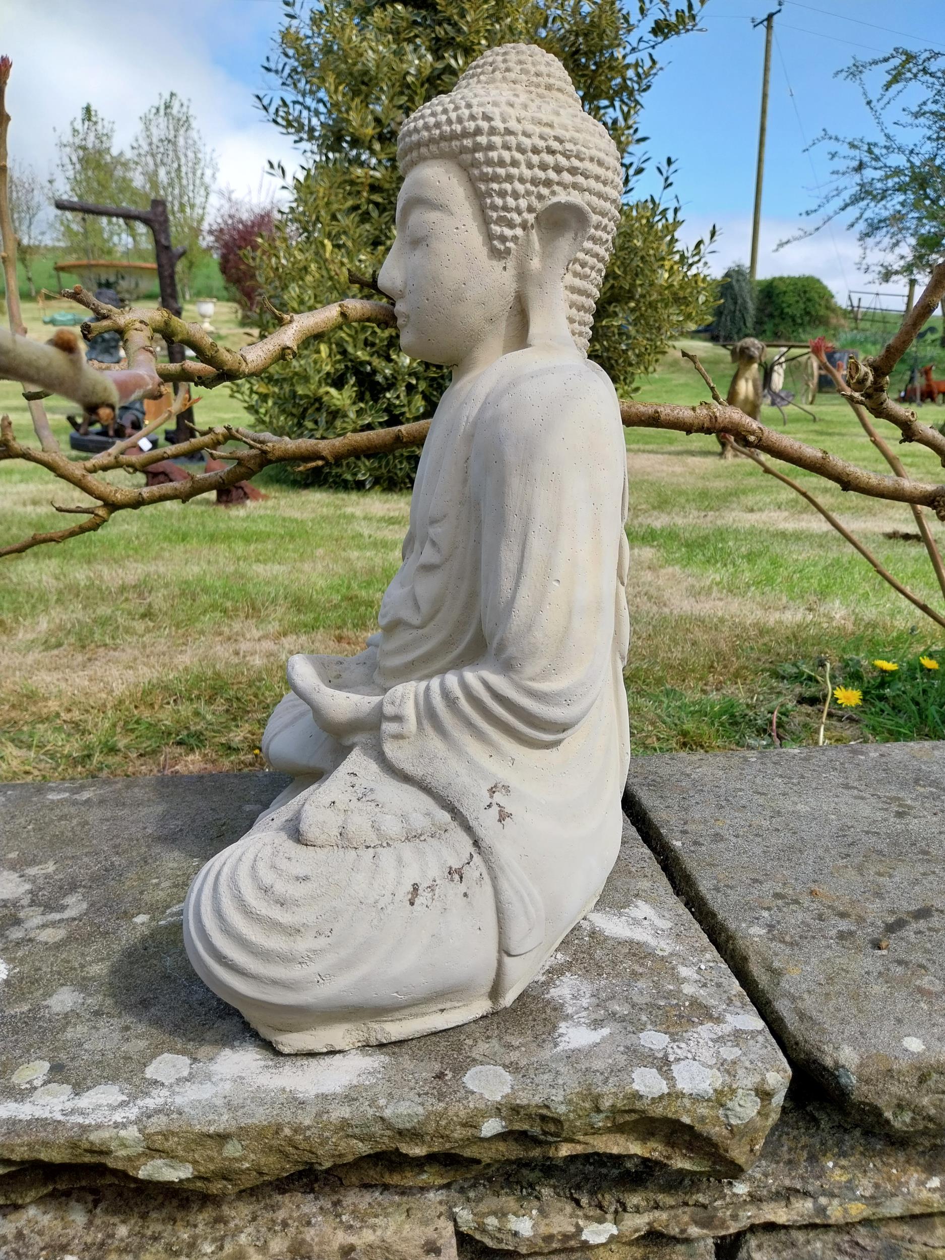 Good quality moulded sandstone Buddha statue {50 cm H x 43 cm W x 25 cm D}. - Image 7 of 8