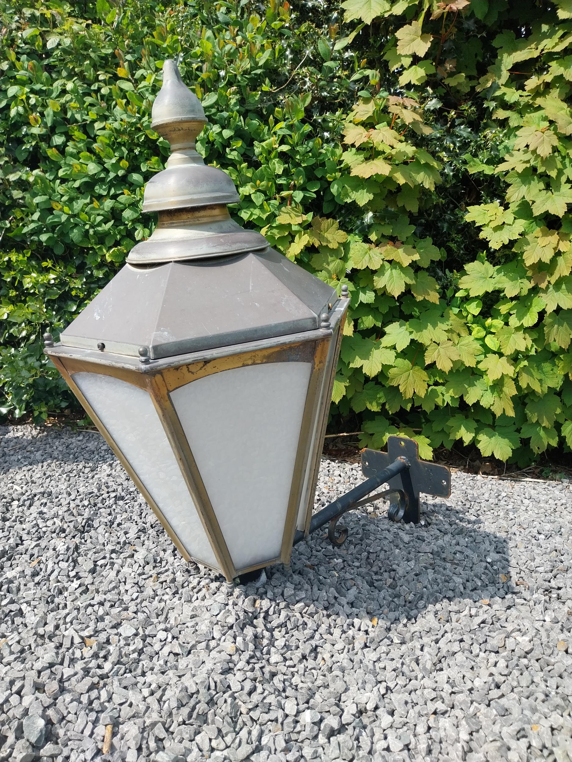 Brass wall lantern with painted metal bracket {100 cm H x 80 cm W x 50 cm D}.