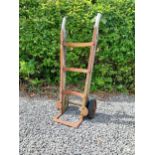 Early 20th C. wrought iron and wooden sack barrow {114 cm H x 44 cm W x 44 cm D}.