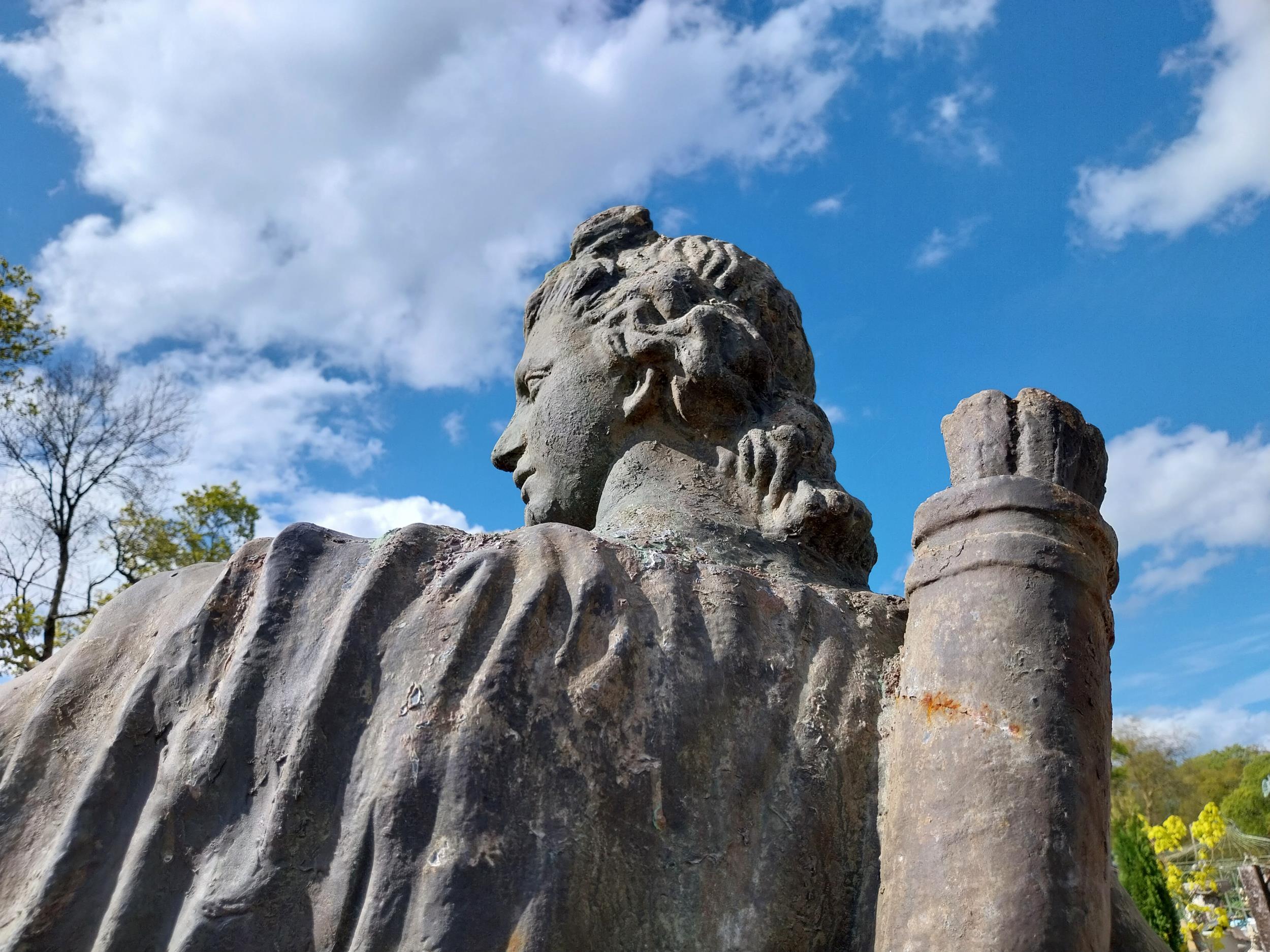 Good quality cast iron life-size statue of Apollo Belvedere raised on composition pedestal {233 cm H - Image 7 of 7