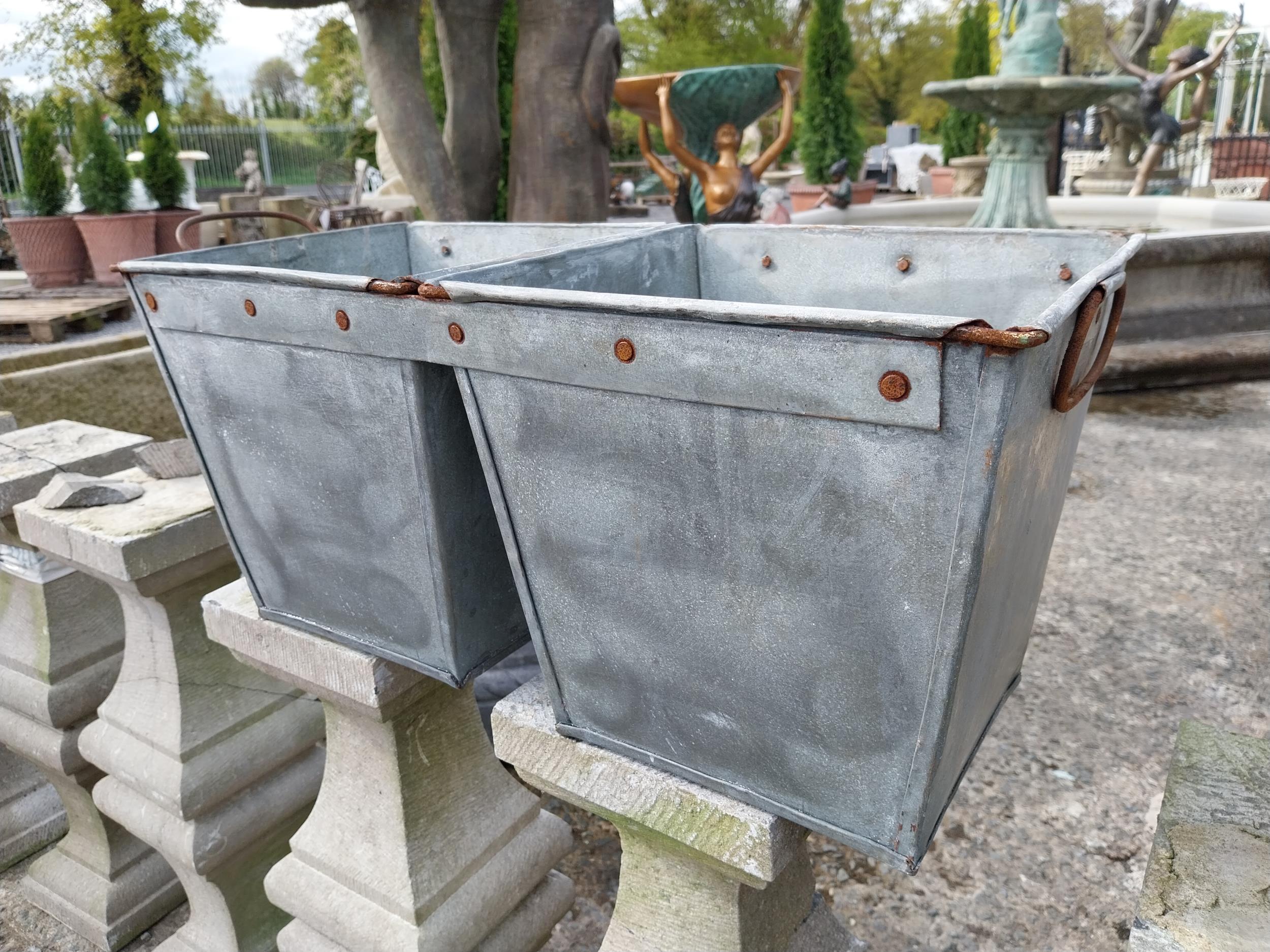 Pair of galvanised double planters with handles {27 cm H x 59 cm W x 28 cm D}. - Image 2 of 3