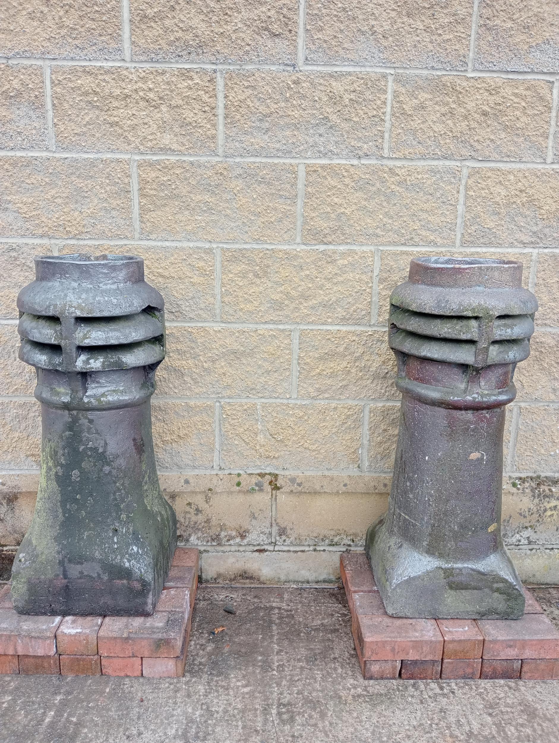 Pair of salt glazed louvre chimney pots {H 90cm x W 36cm x D 36cm }. (NOT AVAILABLE TO VIEW IN