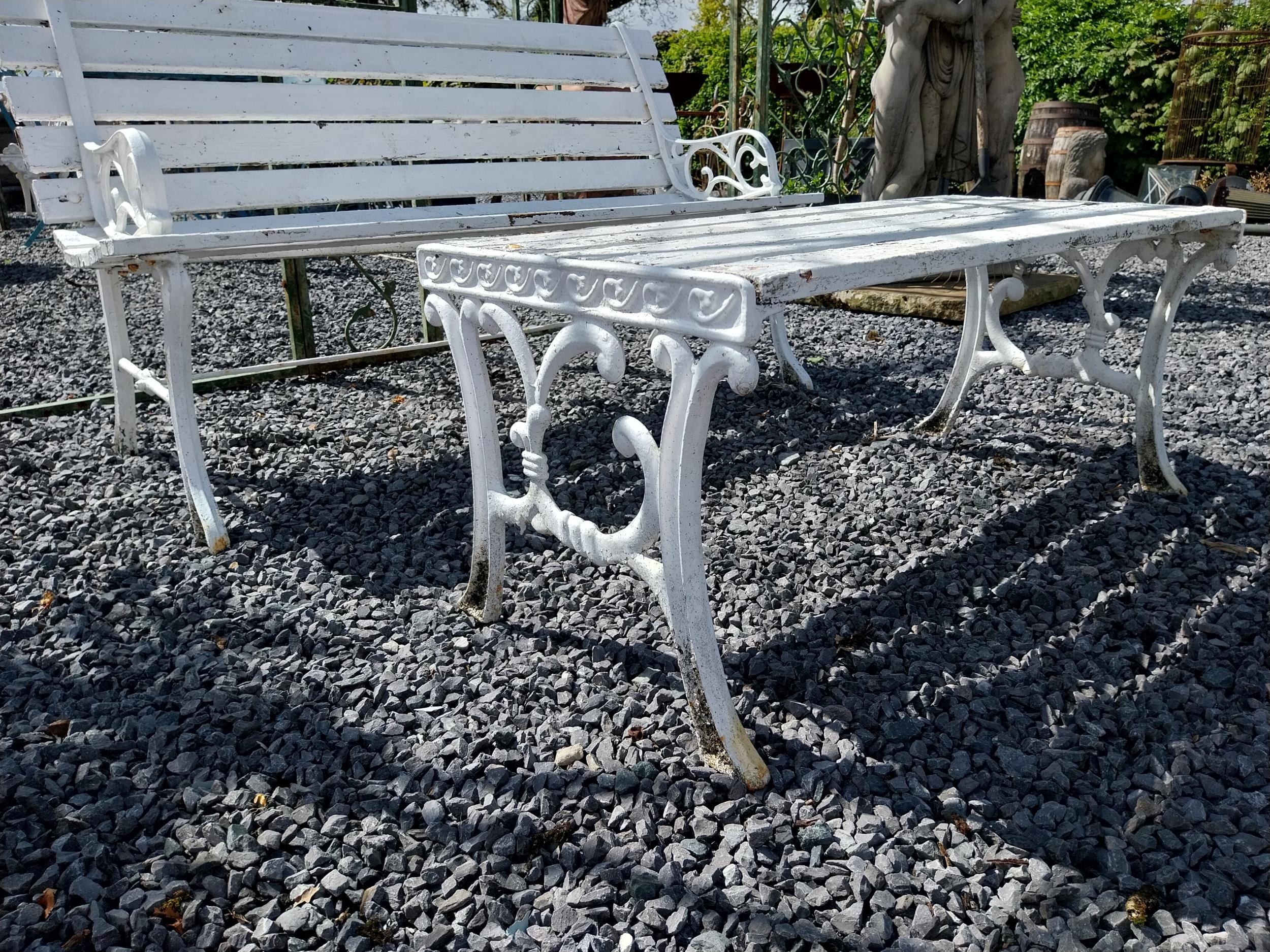 Cast iron garden bench with wooden slats and matching coffee table {Bench 67 cm H x 155 cm W x 55 cm - Image 9 of 11