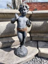 Cast iron figure of a Boy {54 cm H x 17 cm Dia.}.