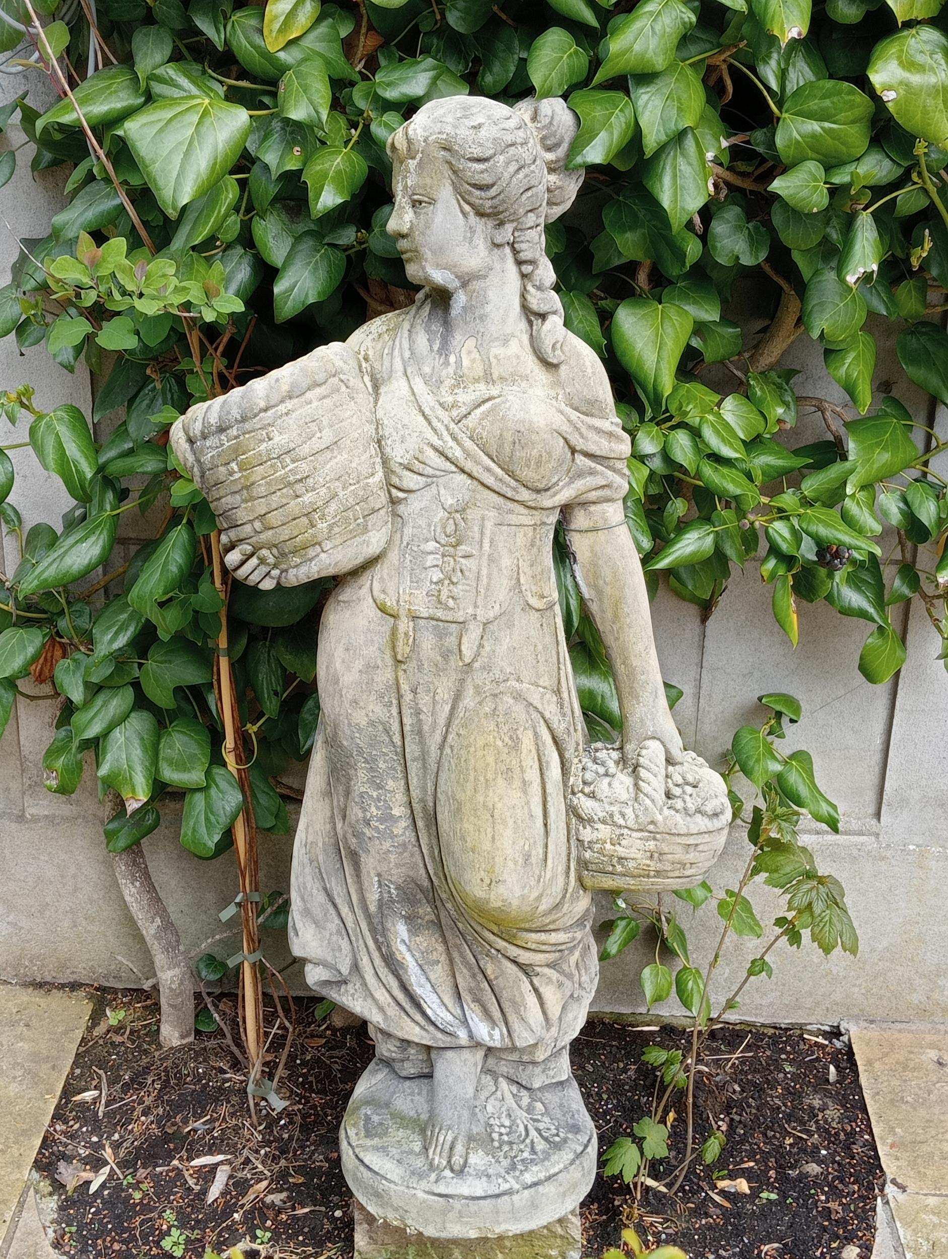 Composition stone statue of a Women carrying baskets {H 109cm x W 50cm x D 28cm}. (NOT AVAILABLE