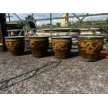 Set of four oriental glazed terracotta pots {42cm H x 42cm Dia.}