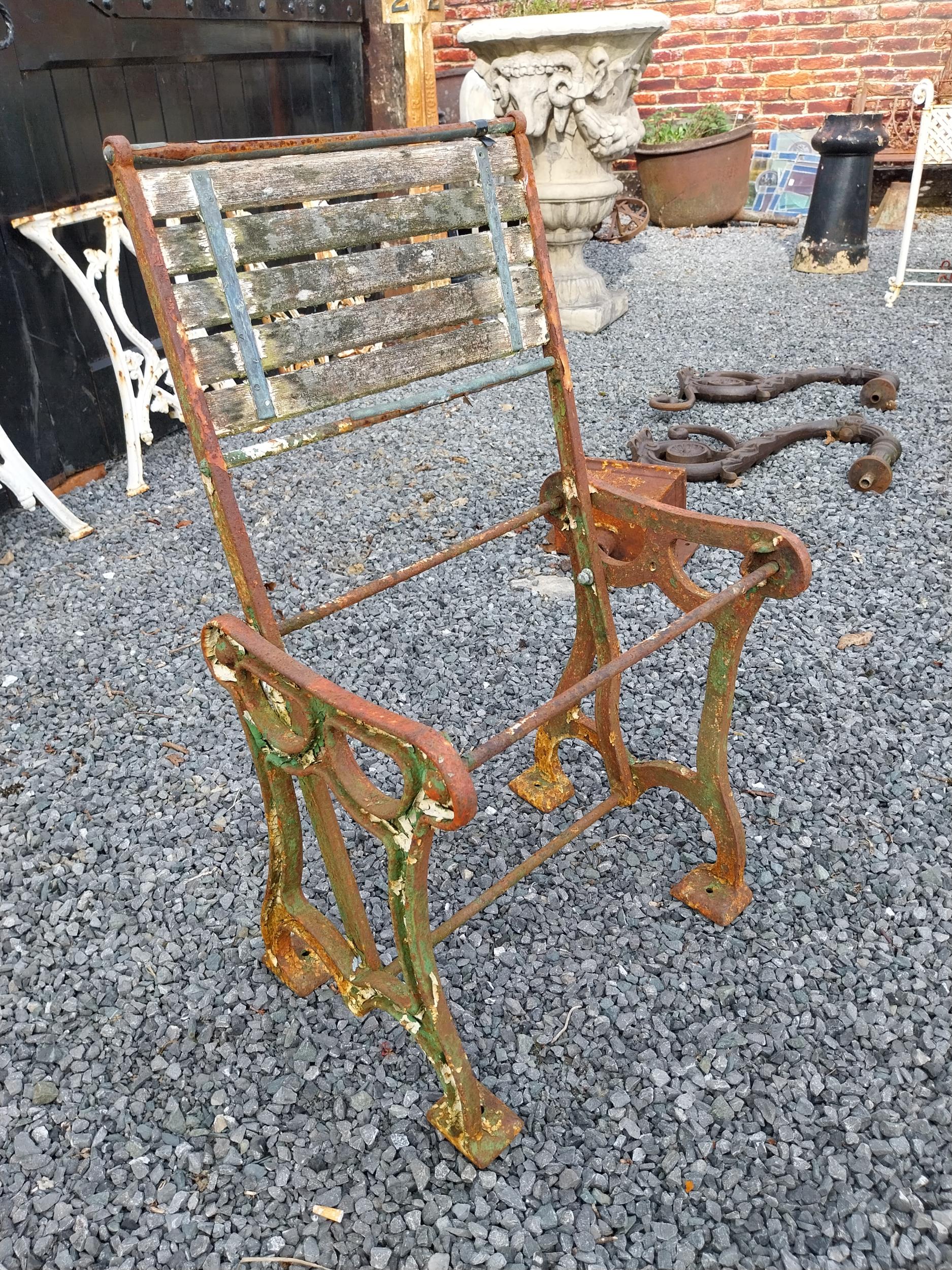 19th C. cast iron garden chair - in need of restoration {84 cm H x 50 cm W x 44 cm D}.