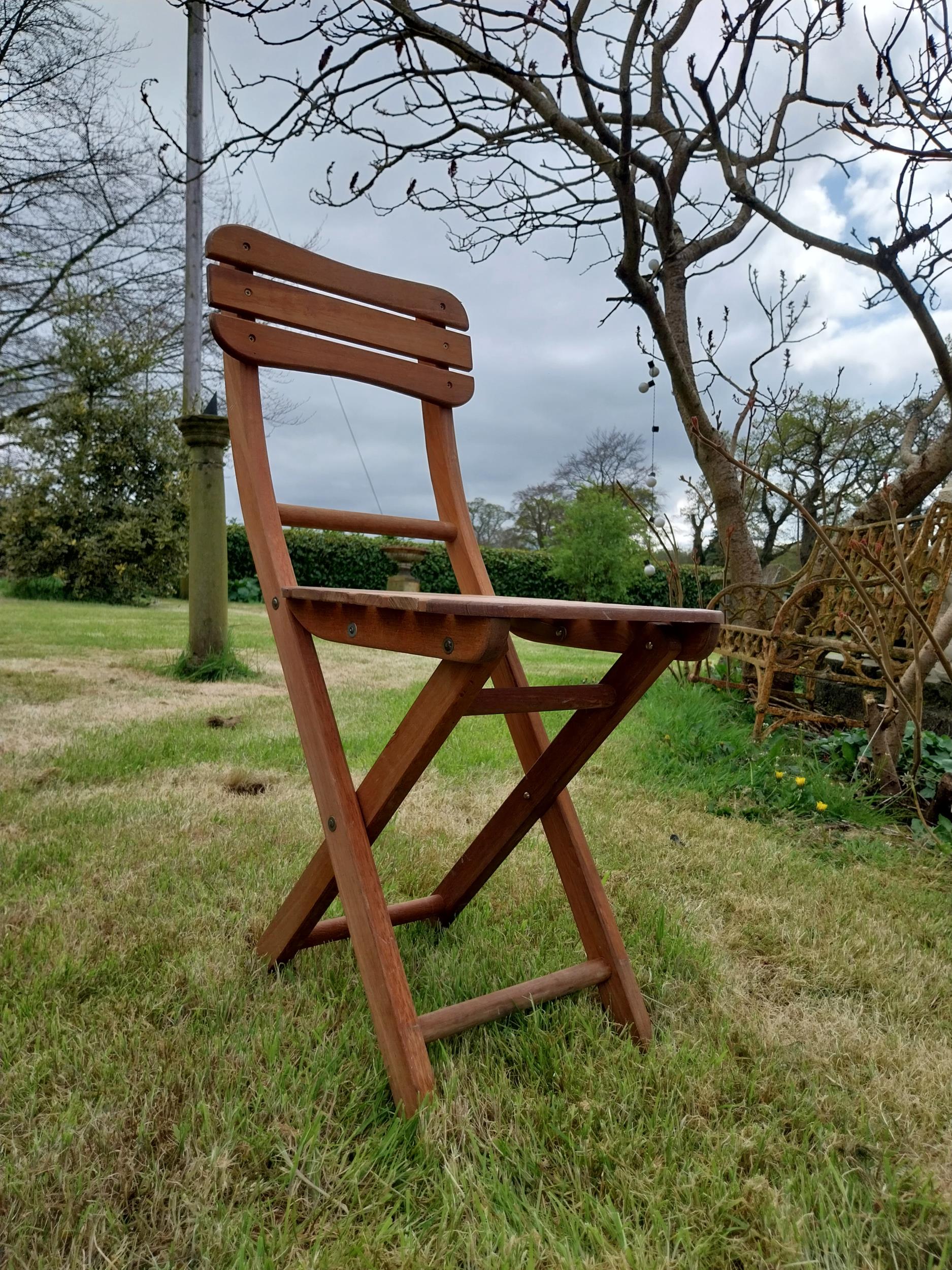 Good quality teak folding garden table with three matching garden chairs {Tbl. 71 cm H x 68 cm W x - Image 6 of 9