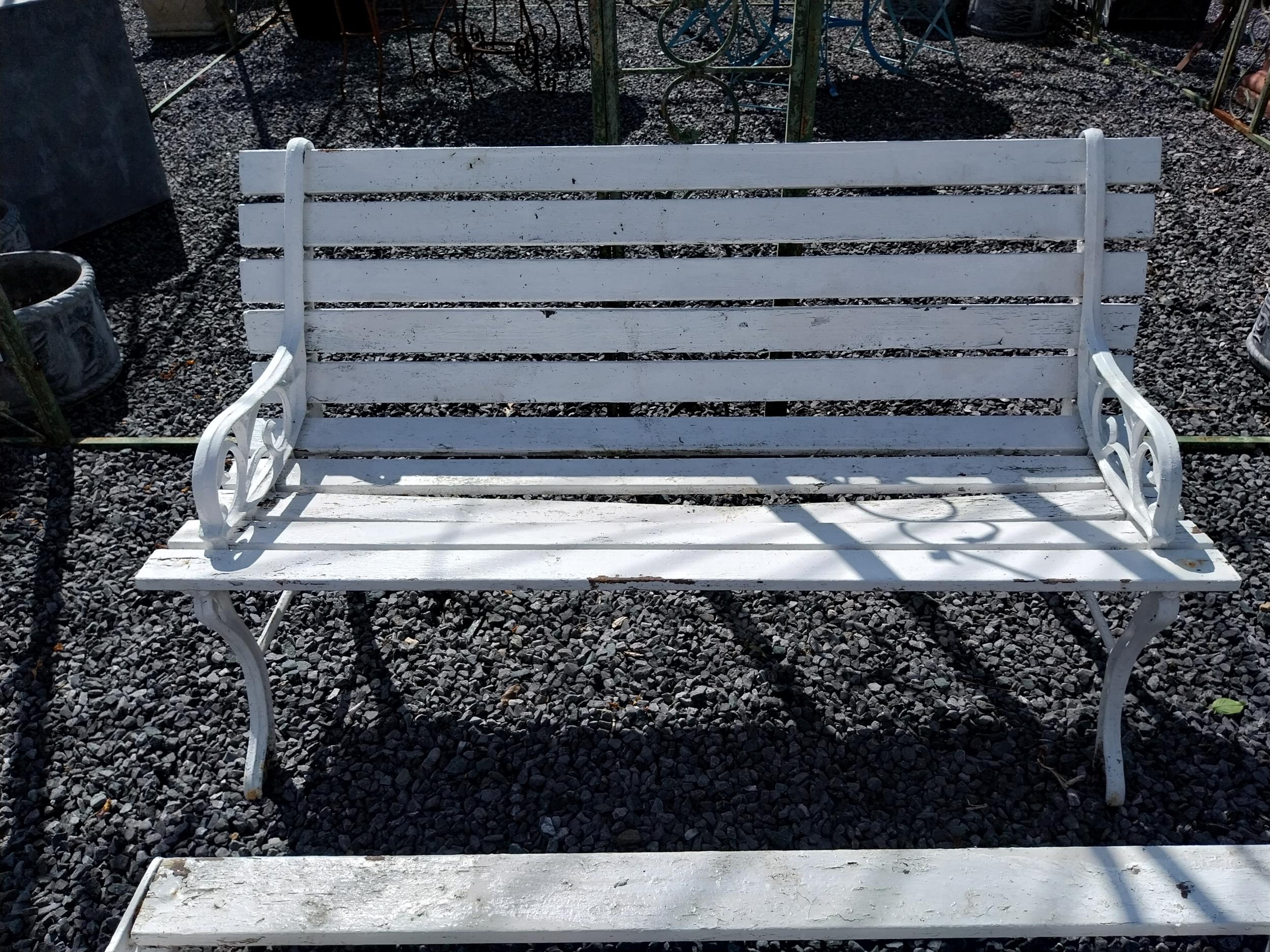 Cast iron garden bench with wooden slats and matching coffee table {Bench 67 cm H x 155 cm W x 55 cm - Image 2 of 11