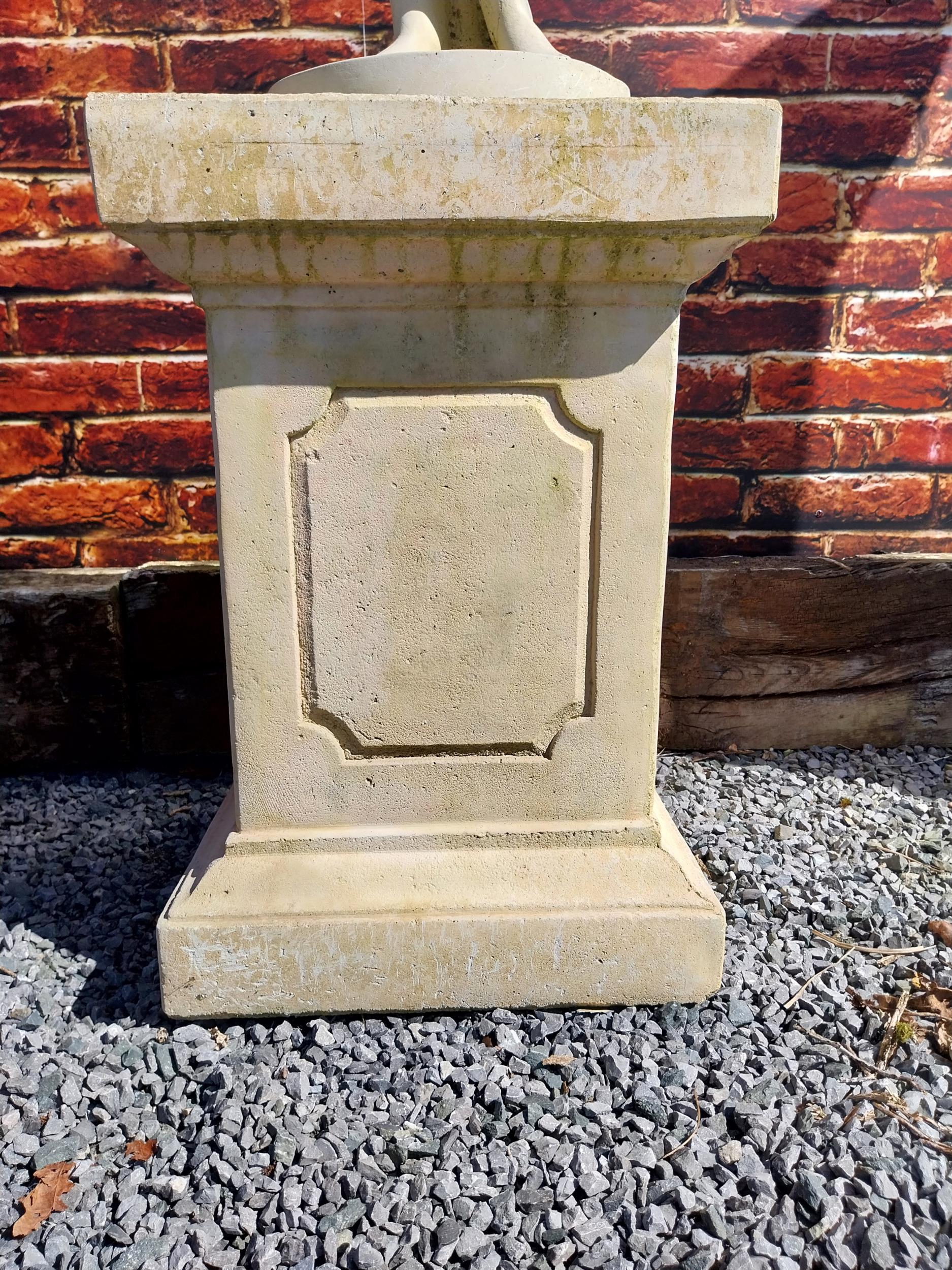 Moulded sandstone statue of a Grecian Lady raised on pedestal {192 cm H x 47 cm W x 47 cm D}. - Image 5 of 13