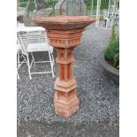 Good quality moulded terracotta bird bath in the gothic style {97cm H x 42cm Dia.}