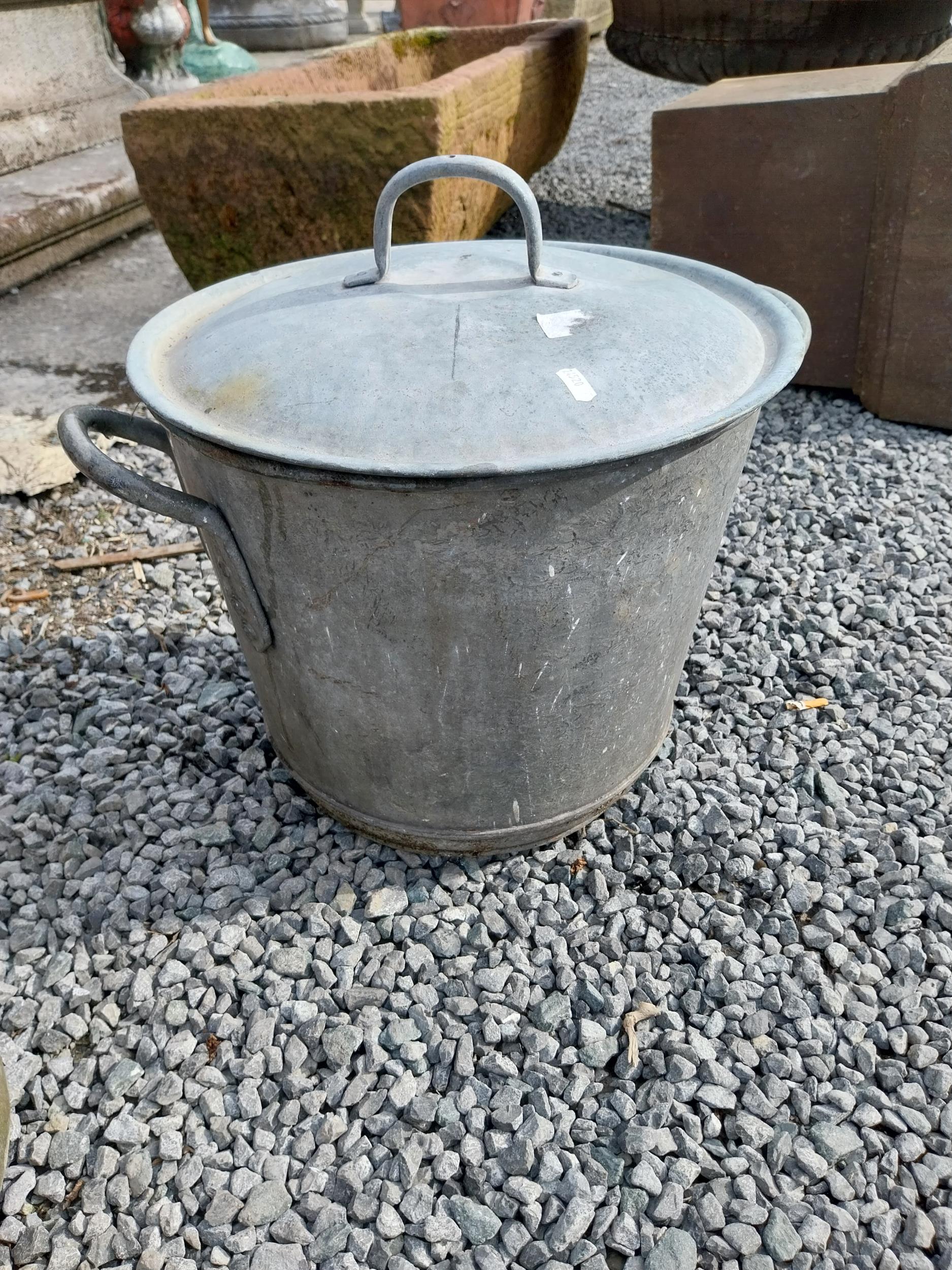 Two early 20th C. galvanised lidded pots {40 cm H x 49 cm Dia. and 50 cm H x 37 cm Dia.}. - Image 3 of 3