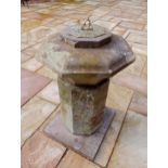 Sandstone and brass hexagon top sundial {H 75cm x D 30cm}. (NOT AVAILABLE TO VIEW IN PERSON)