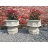 Pair of good quality moulded stone planters in the Gothic style {69 cm H x 71 cm Dia.}.