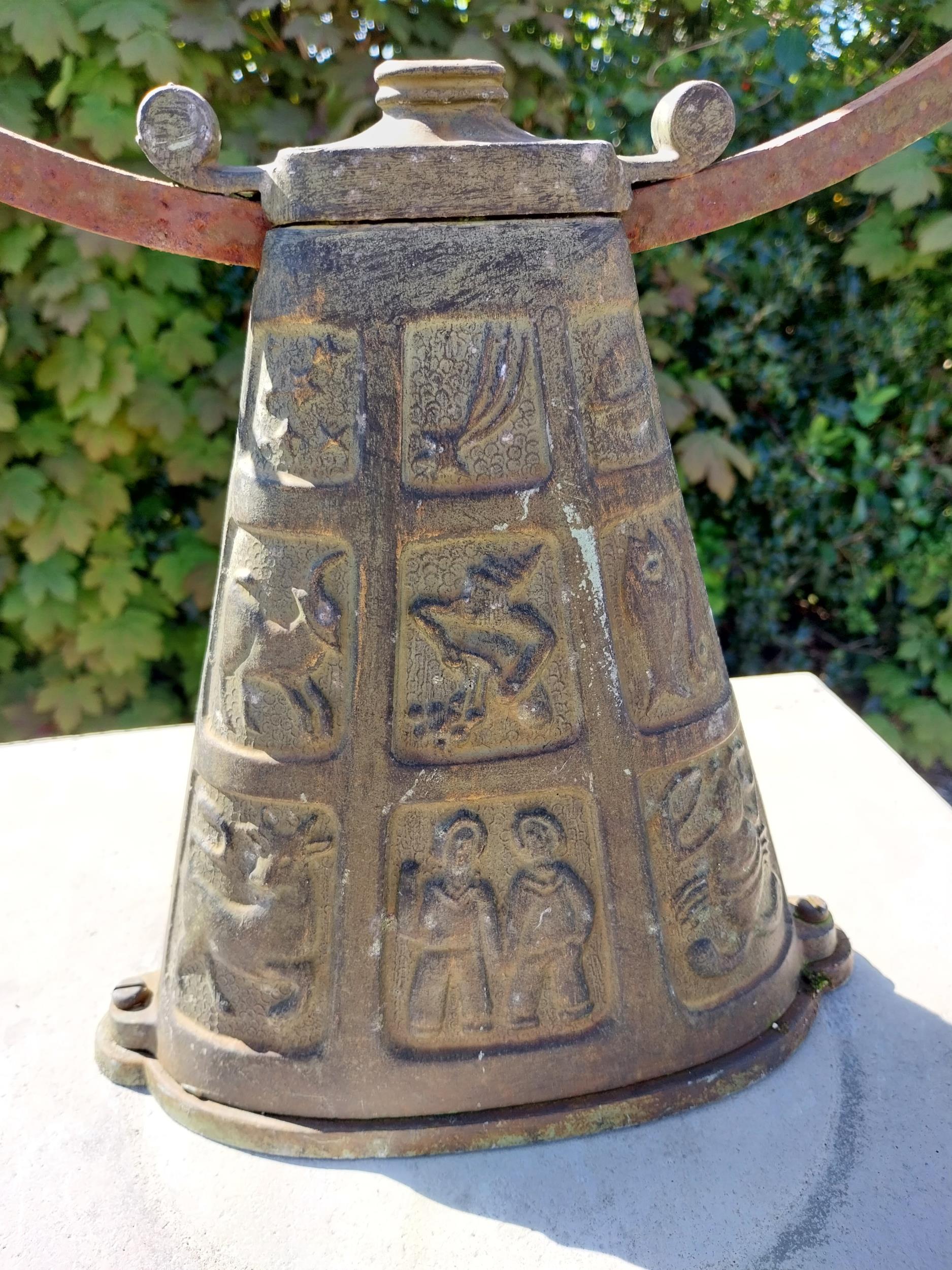 Copper and metal Armorial sundial raised on moulded sandstone pedestal {158 cm H x 40 cm W x 40 cm - Image 8 of 10