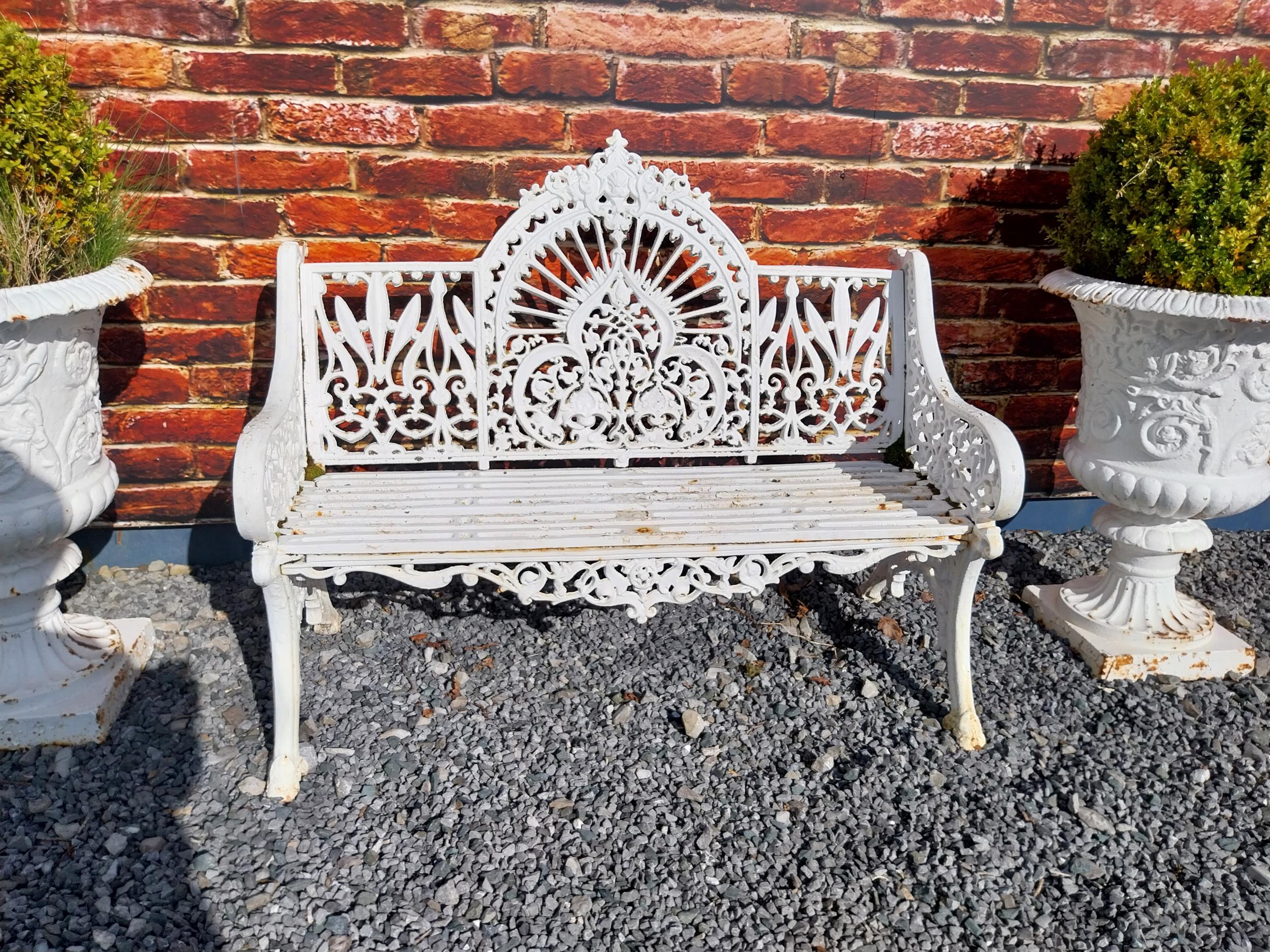 Good quality Pierce Wexford cast iron garden bench {94 cm H x 119 cm W x 62 cm D}. - Image 6 of 8