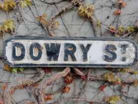 Cast iron Street sign Dowry St {H 18cm x W 75cm }. (NOT AVAILABLE TO VIEW IN PERSON)