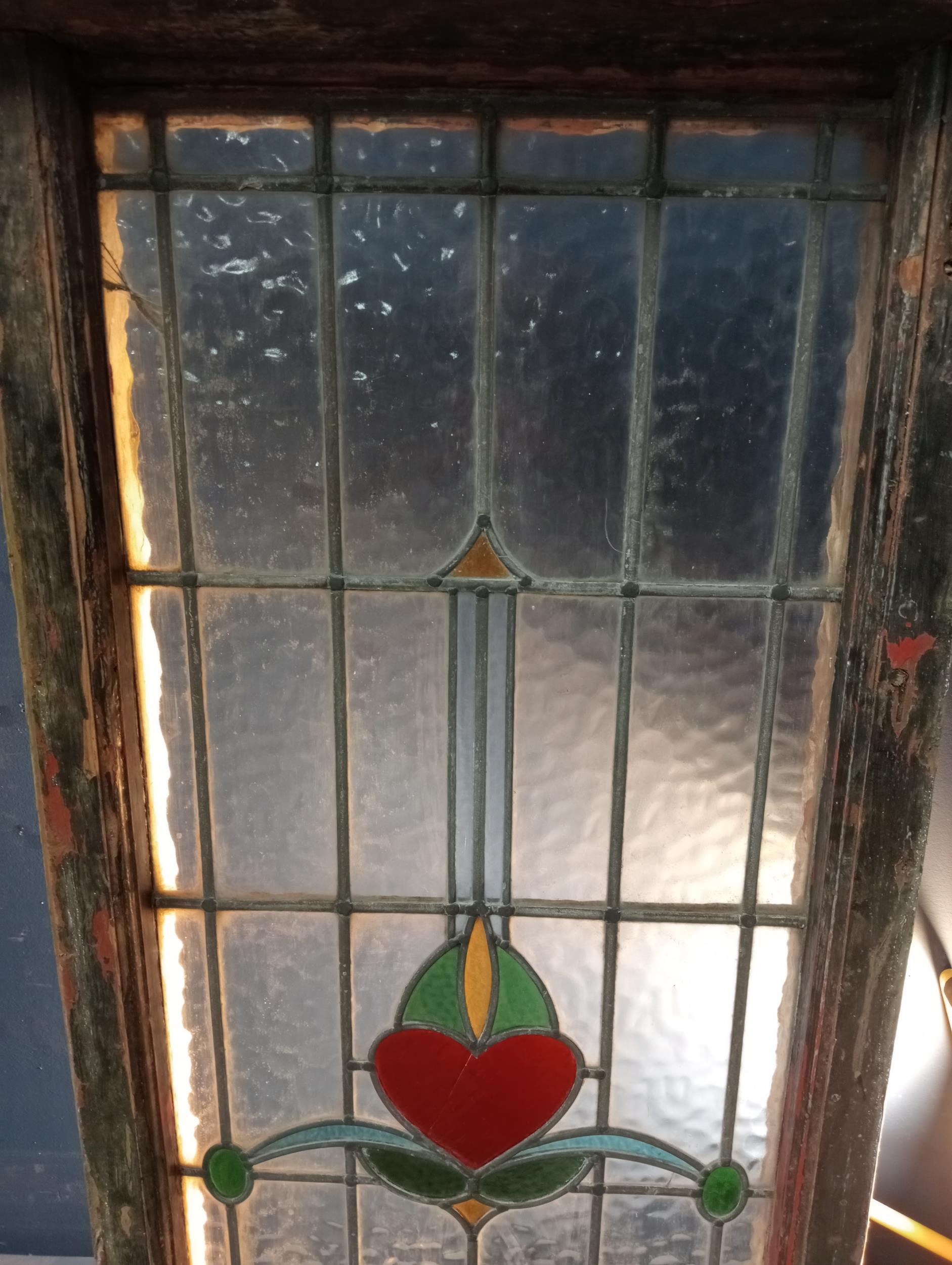 Leaded stain glass window with heart design {H 122cm x W 81cm }. (NOT AVAILABLE TO VIEW IN PERSON) - Image 3 of 4