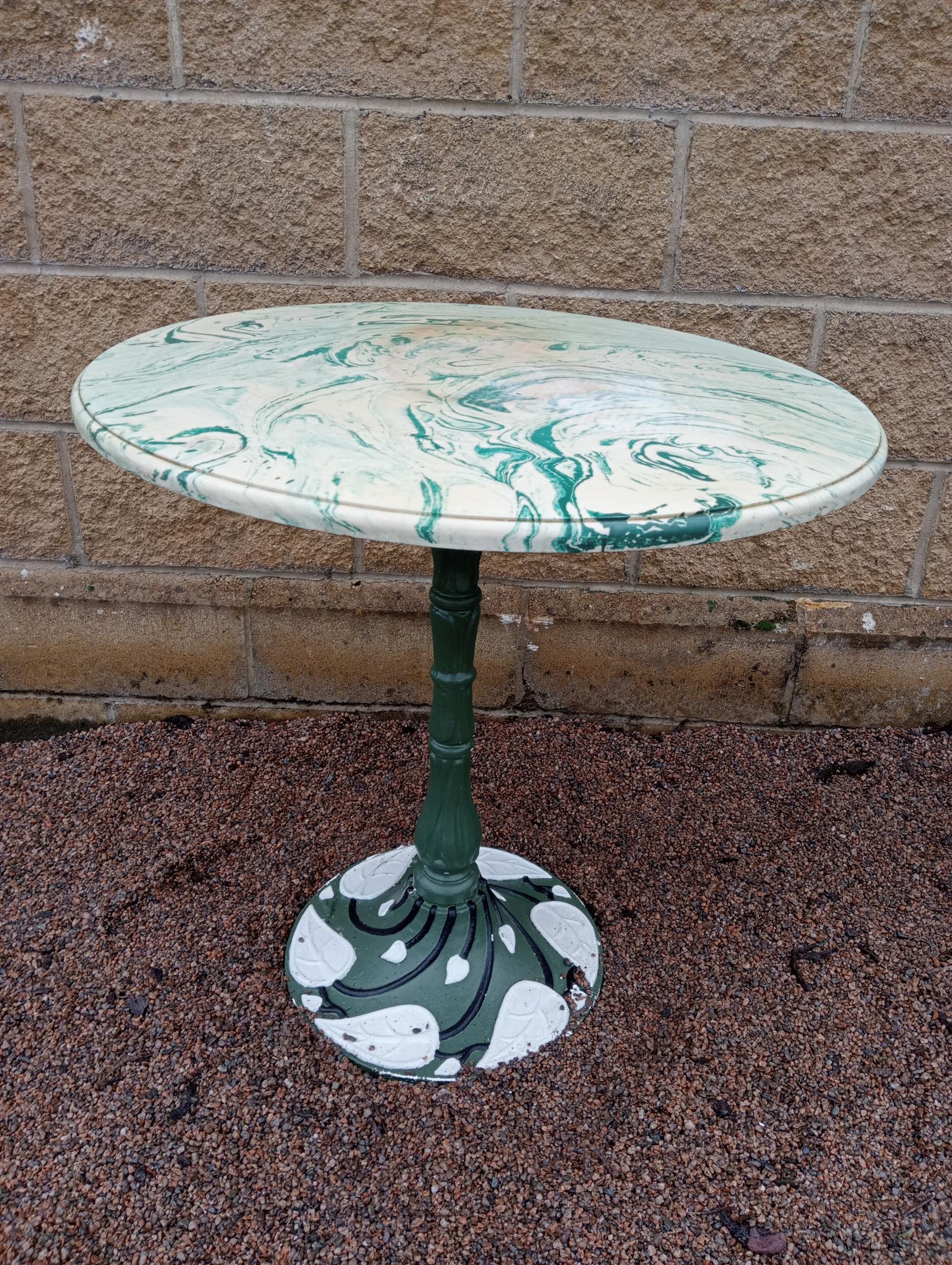 Cast iron lily of the valley circular garden table with marble top {H 72cm x Dia 75cm }. (NOT