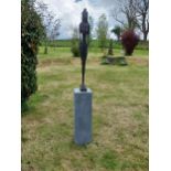 Exceptional quality contemporary bronze sculpture of a Lady signed raised on slate plinth {Overall