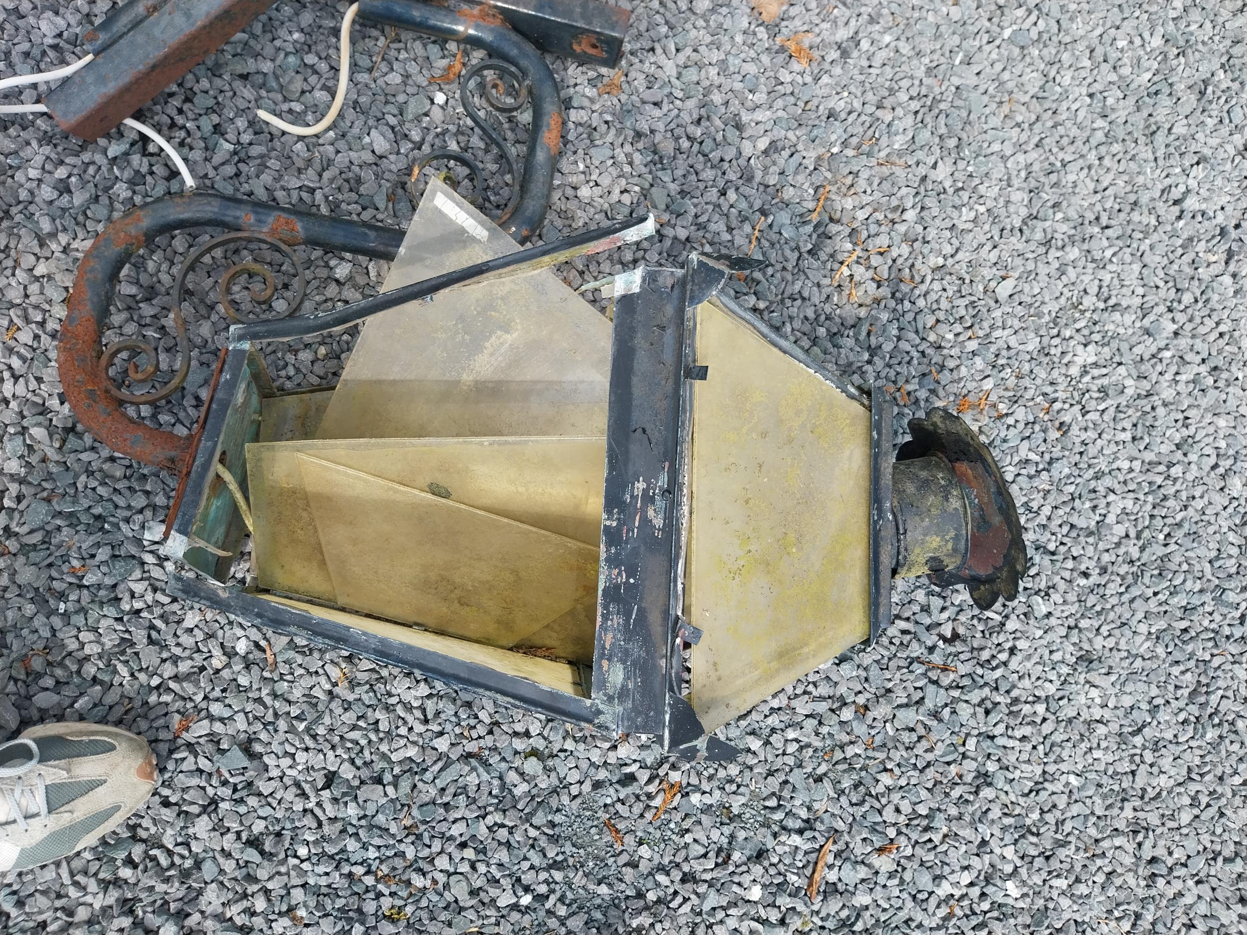 Pair of painted copper wall lanterns with metal bracket - in need of restoration {94 cm H x 80 cm - Image 3 of 3