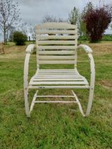 Early 20th C. painted wrought iron sprung garden armchair {90 cm H x 56 cm W x 56 cm D}.