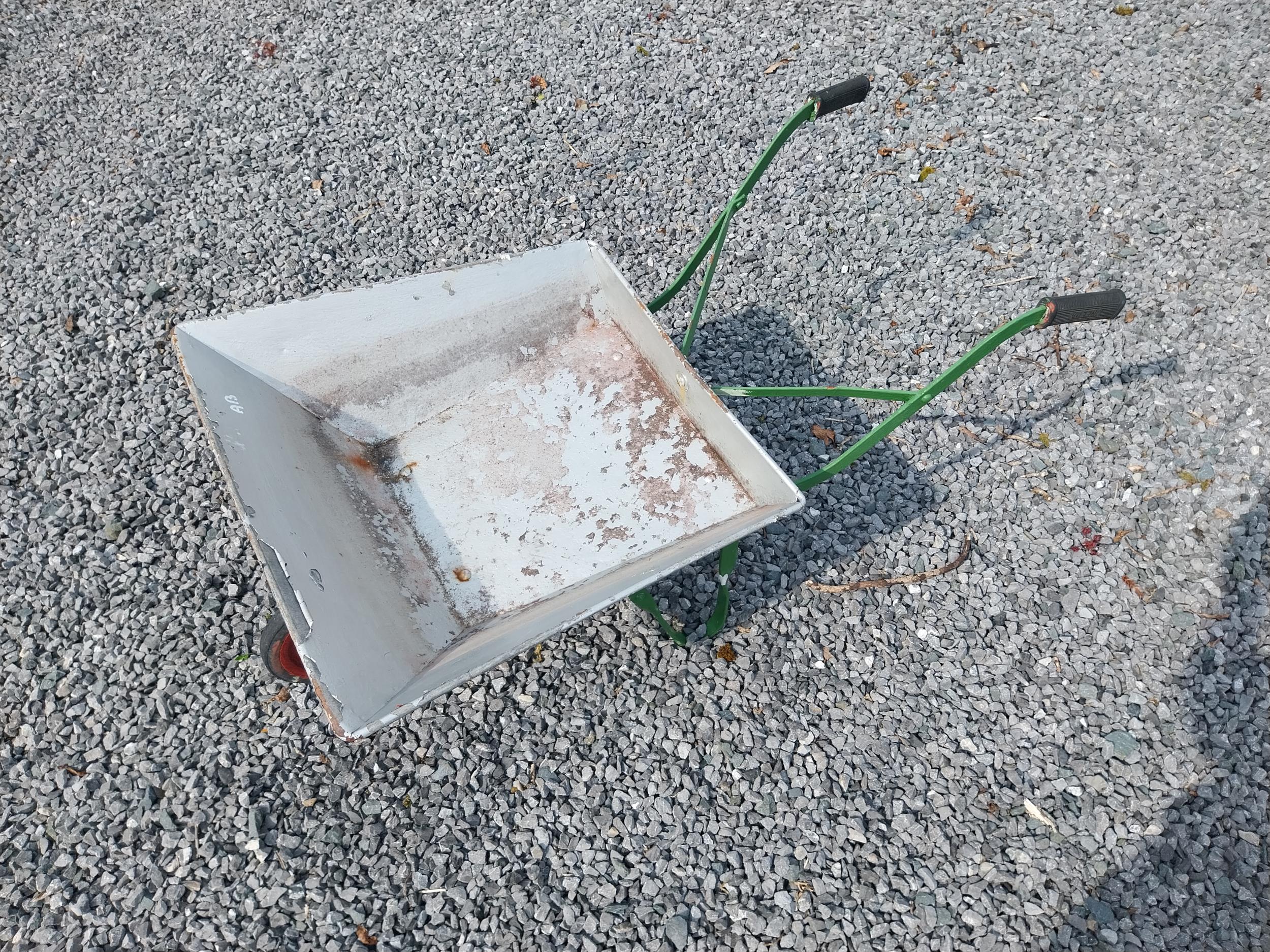 Galvanised metal child's wheel barrow {39 cm H x 57 cm W x 93 cm D}. (NOT AVAILABLE TO VIEW IN - Image 5 of 5