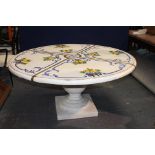 Italian handmade hand-painted floral design circular garden table with brass inlaid{H 75cm x D 154cm