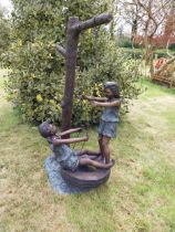 Exceptional quality bronze sculpture of Girls on swing {140 cm H x 65 cm W x 71 cm D}.