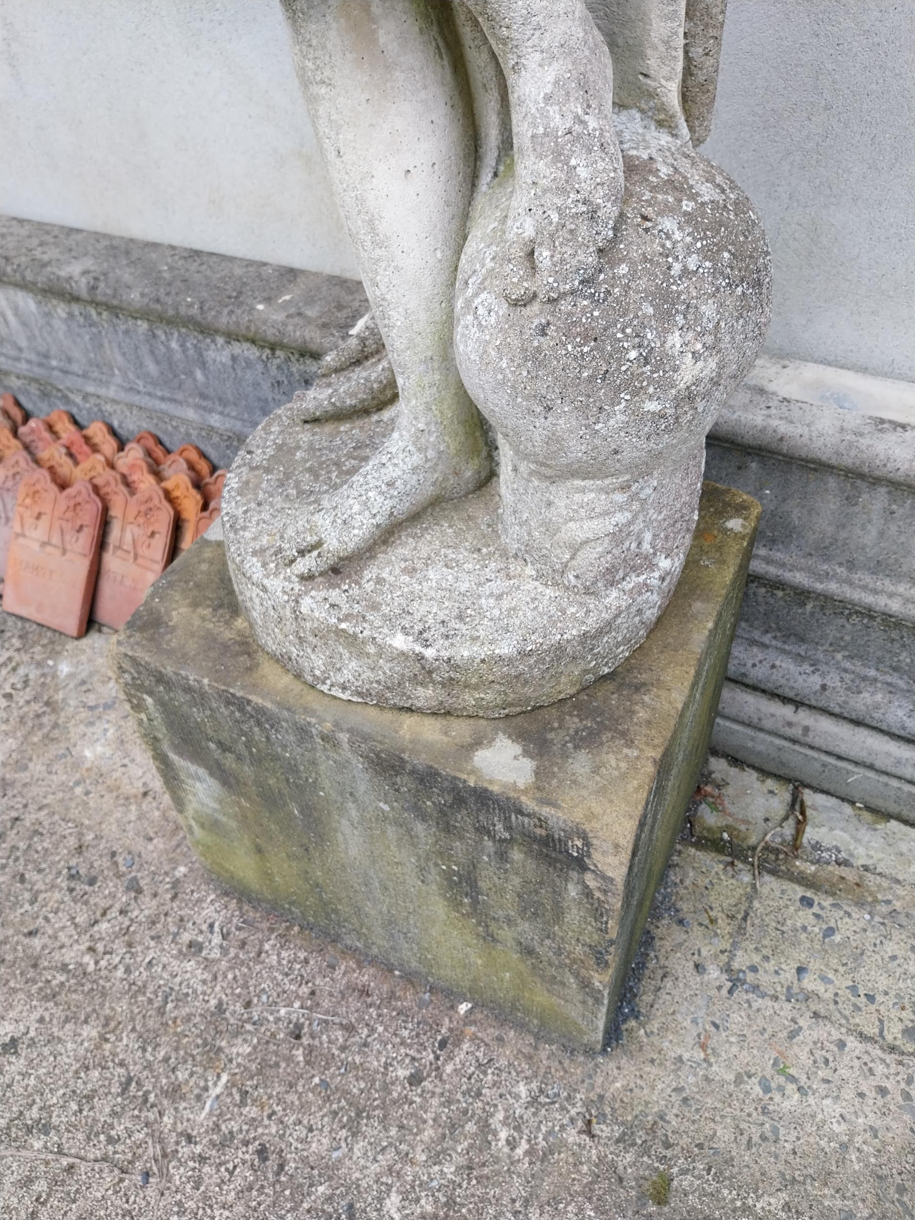 Early 20th C. moulded stone statue of Grecian Lady raised on 19th C. sandstone pedestal {210 cm H - Image 3 of 3