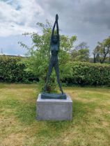 Exceptional quality contemporary bronze sculpture 'The Naked Ballerina' raised on slate plinth {